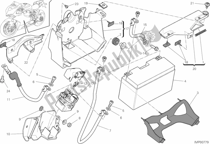 Todas as partes de Suporte Da Bateria do Ducati Superbike 1199 Panigale S ABS 2013